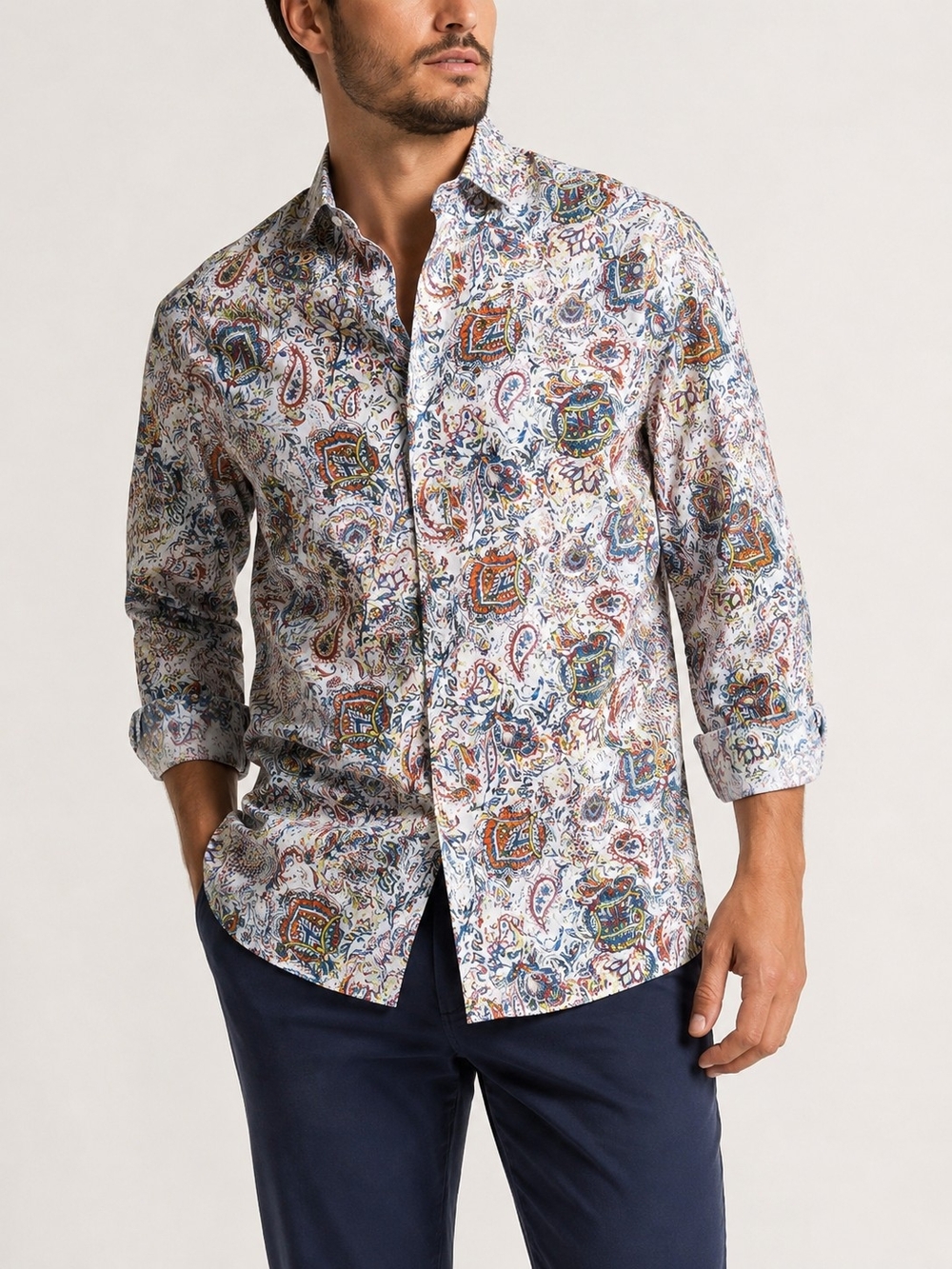 Cremieux Premium Denim Men’s L Paisley Floral Stretch Cotton Shirt NWT